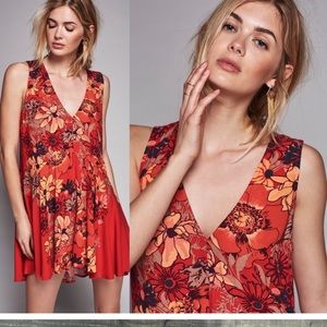 Free People Back Yard Party Printed Tunic Red